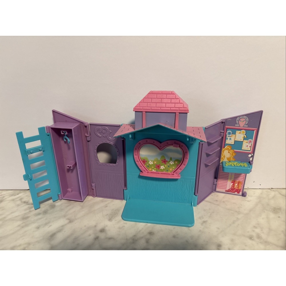 Vintage 2003 Polly Pocket Doll Ride N Style Ranch Horse Stable Barn